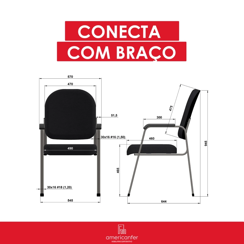 Poltrona Conecta com Braço Cadeiras para Igrejas