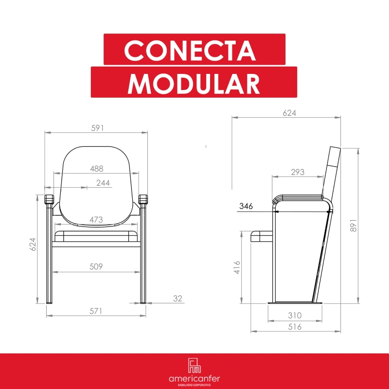 Poltrona Conecta Modular Cadeiras para Auditórios